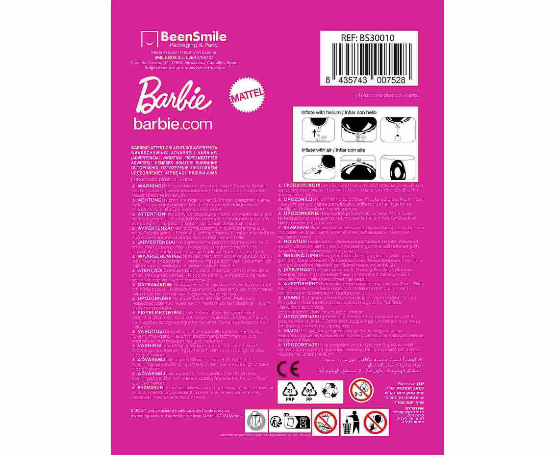 Foil balloon 18" FX - Barbie, packed